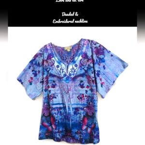 Butterflies Beaded Short Sleeve Live and Let Live Size Med Top